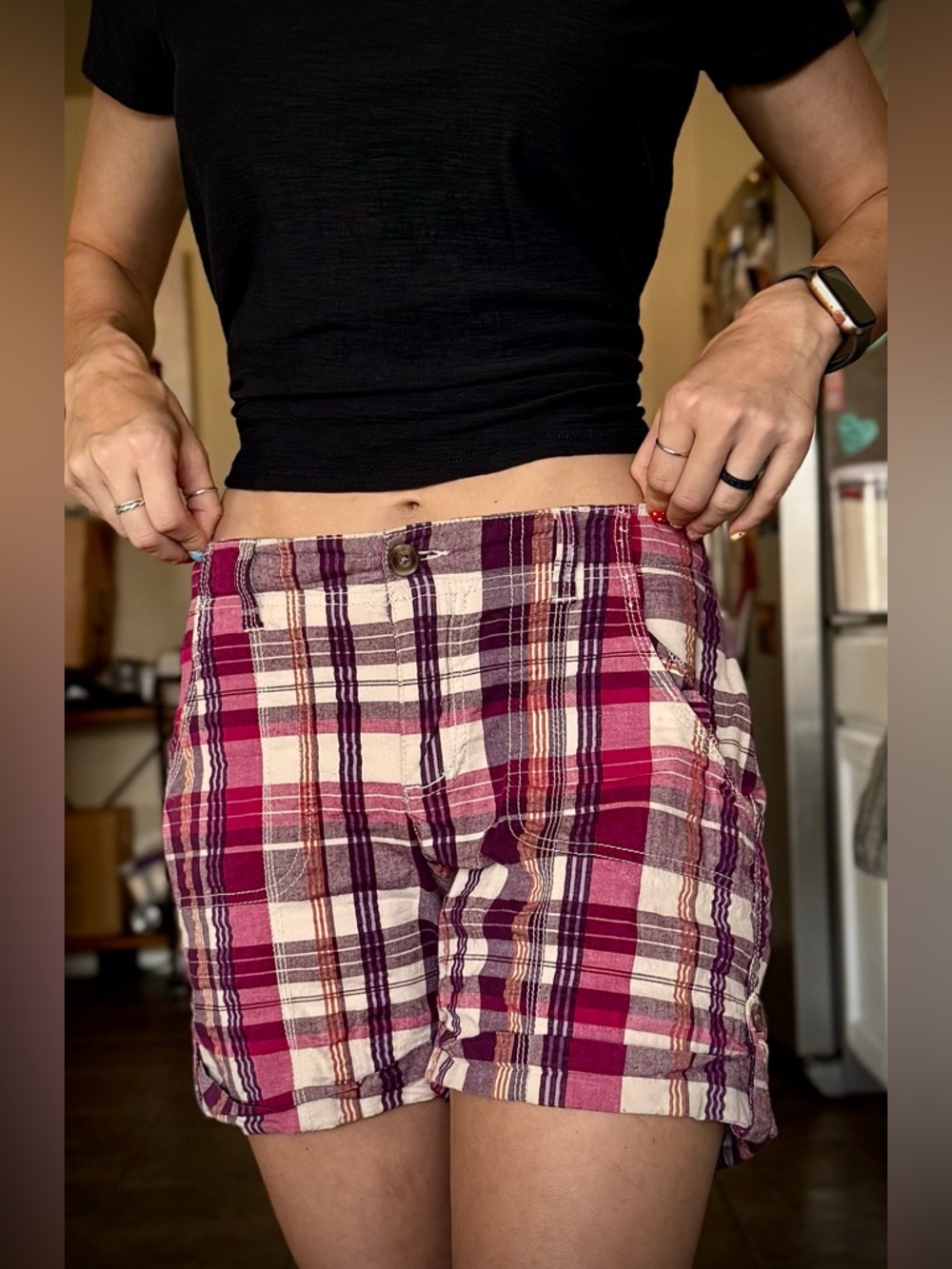 Y2K Purple Magenta Tan Plaid Cargo Shorts 4 Sonoma